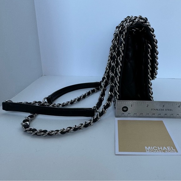 NWOT Michael Kors Purse- Black/ Silver Hardware, Compartments. SHOW STOPPER! - Picture 14 of 17